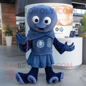 Navy Octopus mascot costume character dressed with a Cover-up and Smartwatches