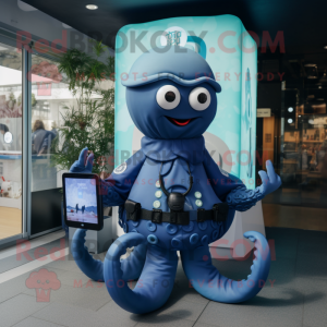 Marinblå bläckfisk maskot...