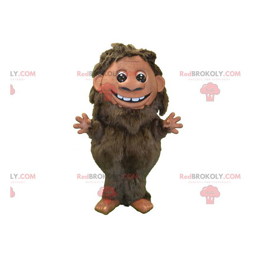 Hnědý chlupatý muž maskot. Prehistorický muž maskot - Hnědý chlupatý muž maskot. Prehistorický muž maskot -