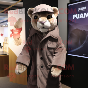 nan Puma mascot costume character dressed with a Coat and Lapel pins