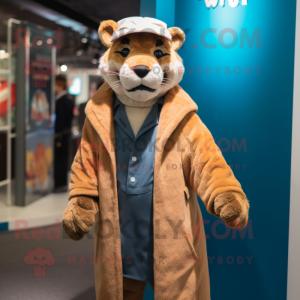 nan Puma mascot costume character dressed with a Coat and Lapel pins