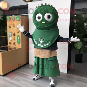 Forest Green Tacos mascot costume character dressed with a Cardigan and Digital watches