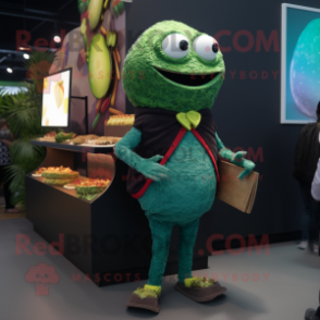 Forest Green Tacos mascot costume character dressed with a Cardigan and Digital watches