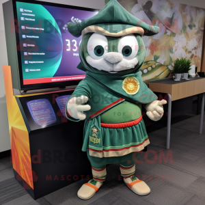 Forest Green Tacos mascot costume character dressed with a Cardigan and Digital watches