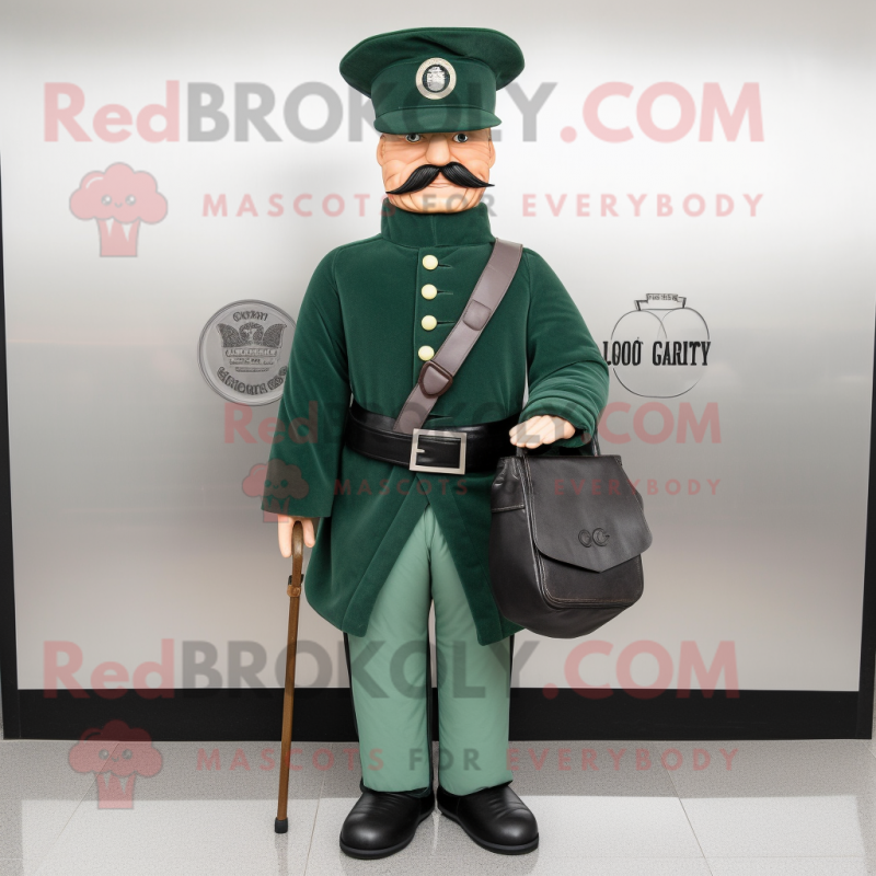 Forest Green Civil War Soldier mascot costume character dressed with a Jacket and Coin purses Forest Green Civil War Soldier mascot costume character dressed with a Jacket and Coin purses