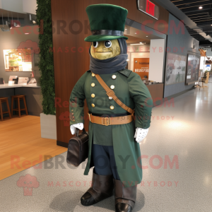 Forest Green Civil War Soldier mascot costume character dressed with a Jacket and Coin purses