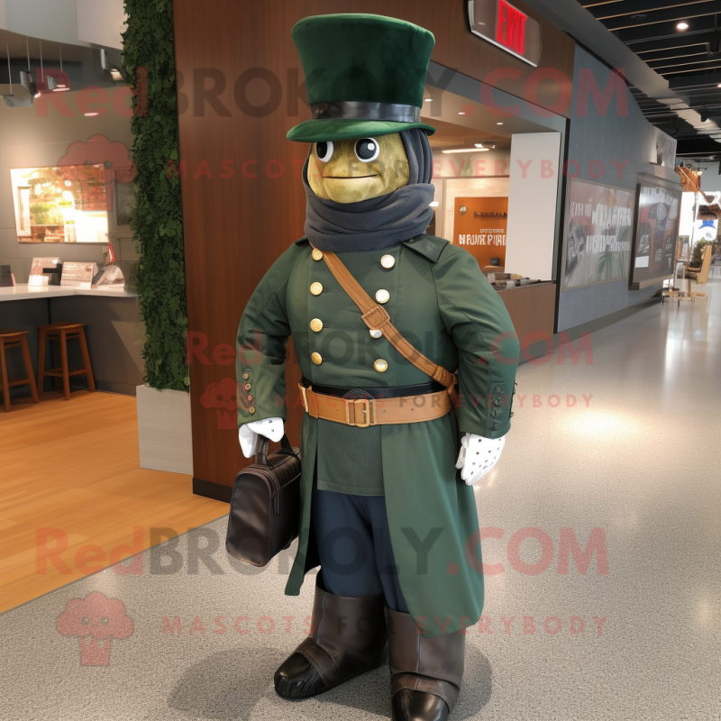 Forest Green Civil War Soldier mascot costume character dressed with a Jacket and Coin purses Forest Green Civil War Soldier mascot costume character dressed with a Jacket and Coin purses