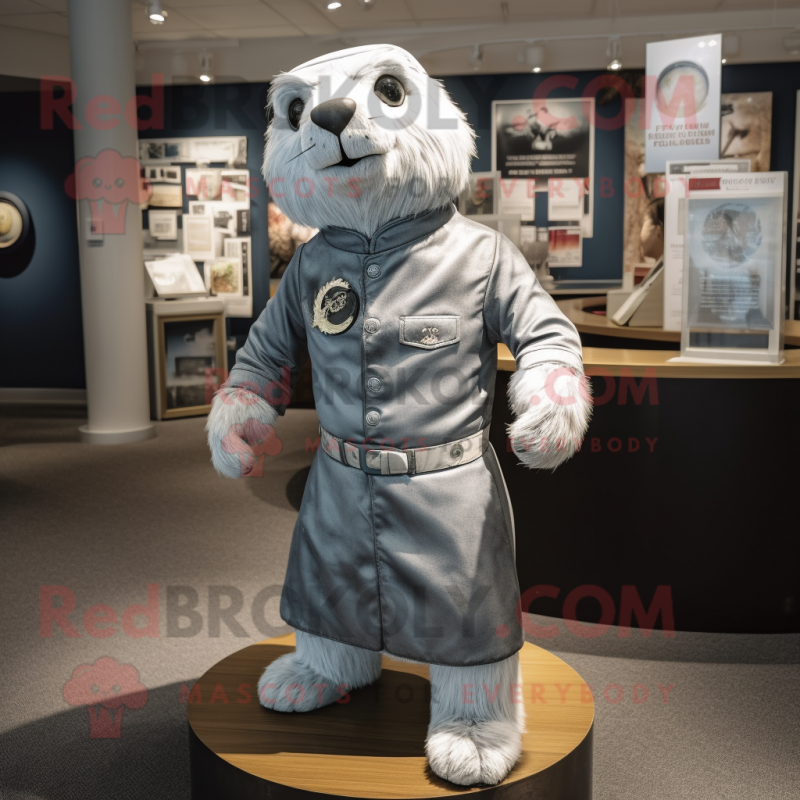 Silver Seal mascot costume character dressed with a Trousers and Cummerbunds