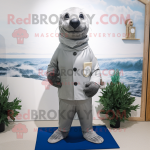 Silver Seal mascot costume character dressed with a Trousers and Cummerbunds