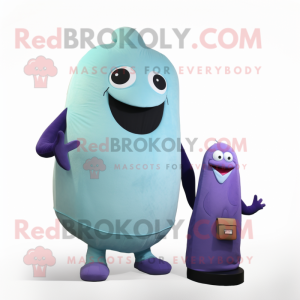 Sky Blue Eggplant mascot costume character dressed with a Turtleneck and Wallets