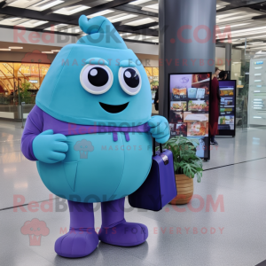 Sky Blue Eggplant mascot costume character dressed with a Turtleneck and Wallets