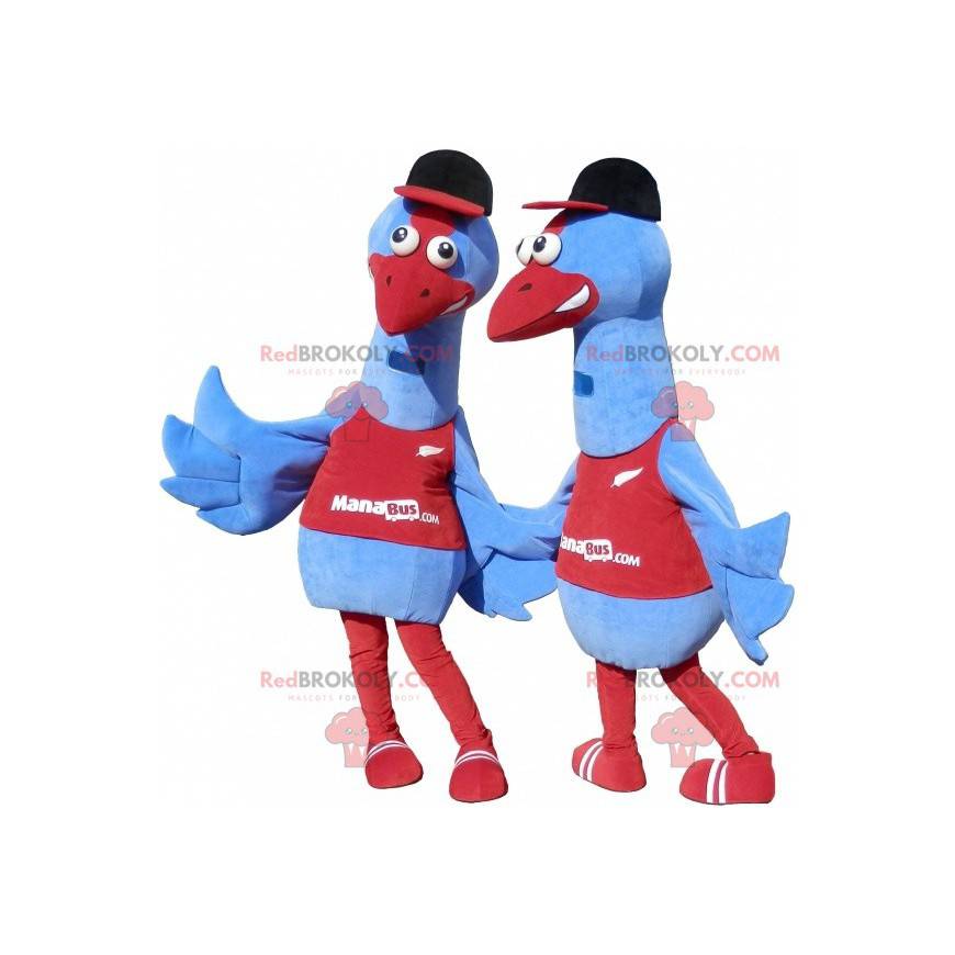 2 mascottes van blauwe vogels. 2 struisvogel kostuums -