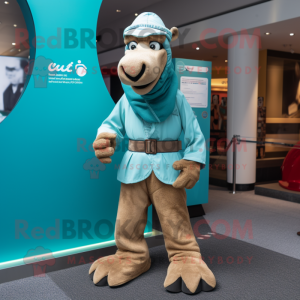 Cyan Camel mascot costume character dressed with a Jacket and Anklets