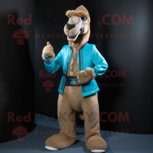 Cyan Camel mascot costume character dressed with a Jacket and Anklets