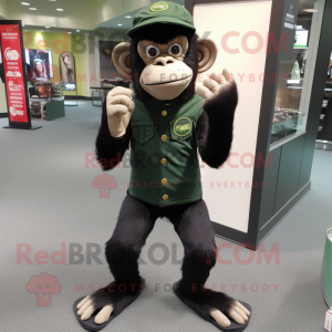 Olive Chimpanzee mascot costume character dressed with a Jeggings and Shoe clips