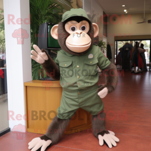 Olive Chimpanzee mascot costume character dressed with a Jeggings and Shoe clips