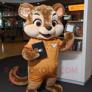 Brown Dormouse mascot costume character dressed with a Jumpsuit and Wallets