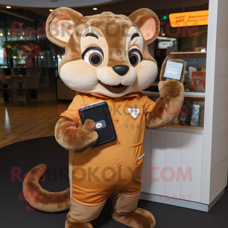 Brown Dormouse mascot costume character dressed with a Jumpsuit and Wallets Brown Dormouse mascot costume character dressed with a Jumpsuit and Wallets