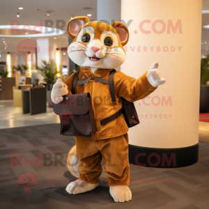 Brown Dormouse mascot costume character dressed with a Jumpsuit and Wallets