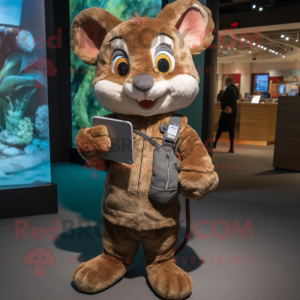 Brown Dormouse mascot costume character dressed with a Jumpsuit and Wallets