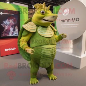 Lime Green Armadillo mascot costume character dressed with a Empire Waist Dress and Smartwatches