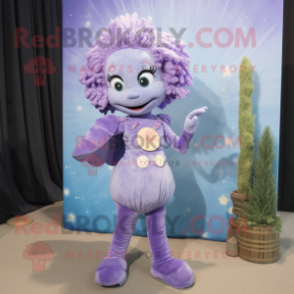 Lavender Mermaid mascot costume character dressed with a Corduroy Pants and Anklets