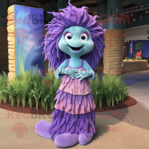 Lavender Mermaid mascot costume character dressed with a Corduroy Pants and Anklets