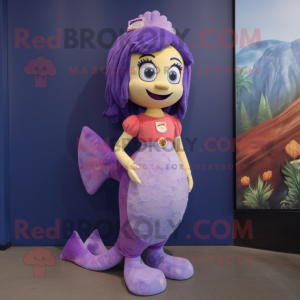 Lavender Mermaid mascot costume character dressed with a Corduroy Pants and Anklets