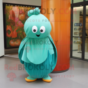 Teal Melon mascot costume character dressed with a Cover-up and Headbands