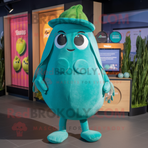 Teal Melon mascot costume character dressed with a Cover-up and Headbands