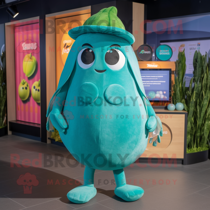Teal Melon mascot costume character dressed with a Cover-up and Headbands Teal Melon mascot costume character dressed with a Cover-up and Headbands