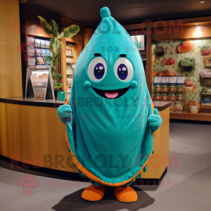 Teal Melon mascot costume character dressed with a Cover-up and Headbands