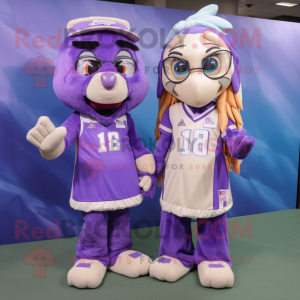 Lavender American Football Helmet mascot costume character dressed with a Maxi Dress and Ties
