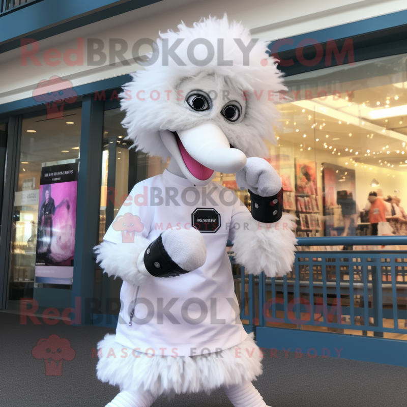 White Ostrich mascot costume character dressed with a Jeggings and Bracelet watches