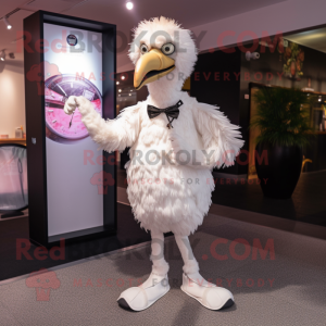 White Ostrich mascot costume character dressed with a Jeggings and Bracelet watches