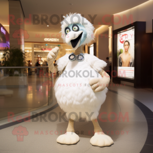 White Ostrich mascot costume character dressed with a Jeggings and Bracelet watches