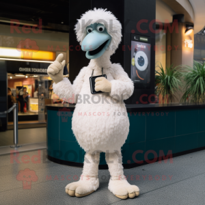 White Ostrich mascot costume character dressed with a Jeggings and Bracelet watches