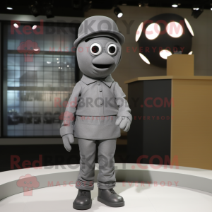 Gray Television mascot costume character dressed with a Bodysuit and Berets