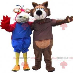 2 mascottes un perroquet et un loup. 2 animaux - Redbrokoly.com