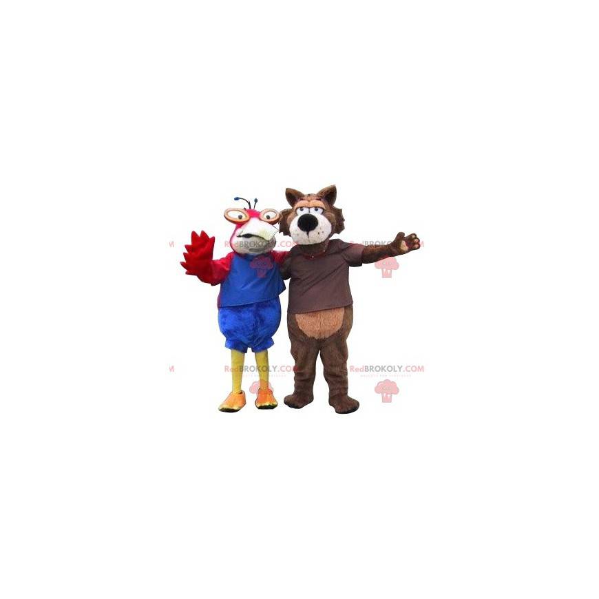 2 Maskottchen ein Papagei und ein Wolf. 2 Tiere - Redbrokoly.com