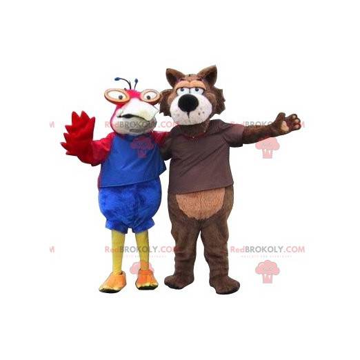 2 mascottes un perroquet et un loup. 2 animaux - Redbrokoly.com