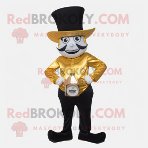 Gold Hourglass mascot costume character dressed with a Jeggings and Hats
