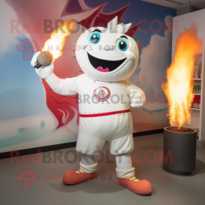 White Fire Eater mascot costume character dressed with a Bermuda Shorts and Wraps