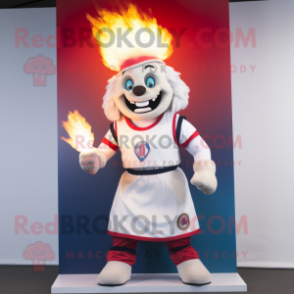 White Fire Eater mascot costume character dressed with a Bermuda Shorts and Wraps