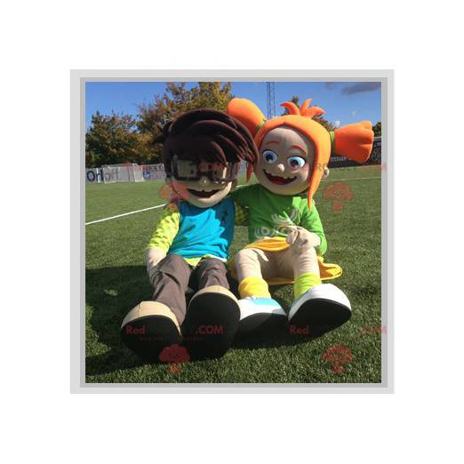 2 mascots a boy and a girl. 2 schoolchildren - Redbrokoly.com