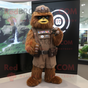 Brown Commando mascot costume character dressed with a Empire Waist Dress and Keychains