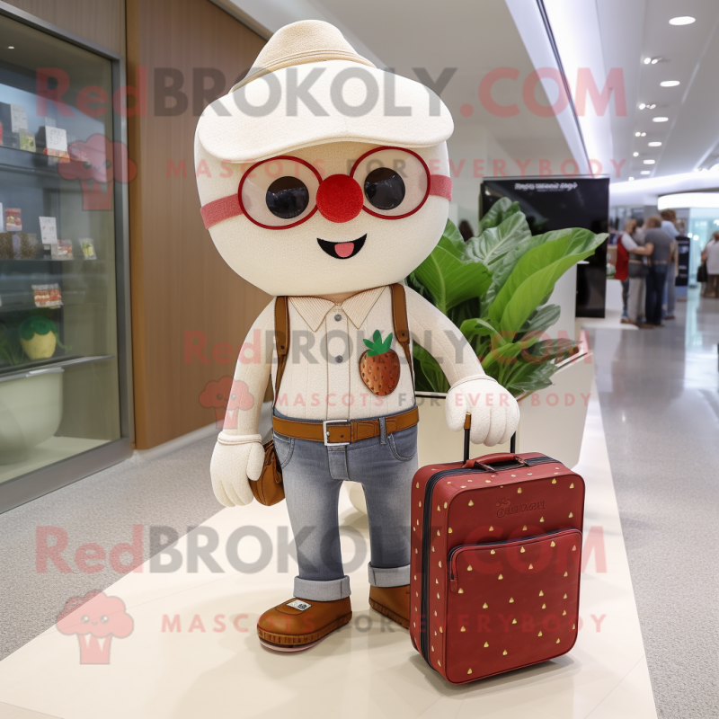 Beige Strawberry mascot costume character dressed with a Boyfriend Jeans and Briefcases