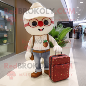 Beige Strawberry mascot costume character dressed with a Boyfriend Jeans and Briefcases