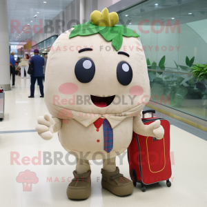 Beige Strawberry mascot costume character dressed with a Boyfriend Jeans and Briefcases