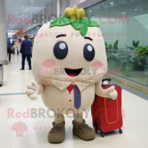 Beige Strawberry mascot costume character dressed with a Boyfriend Jeans and Briefcases